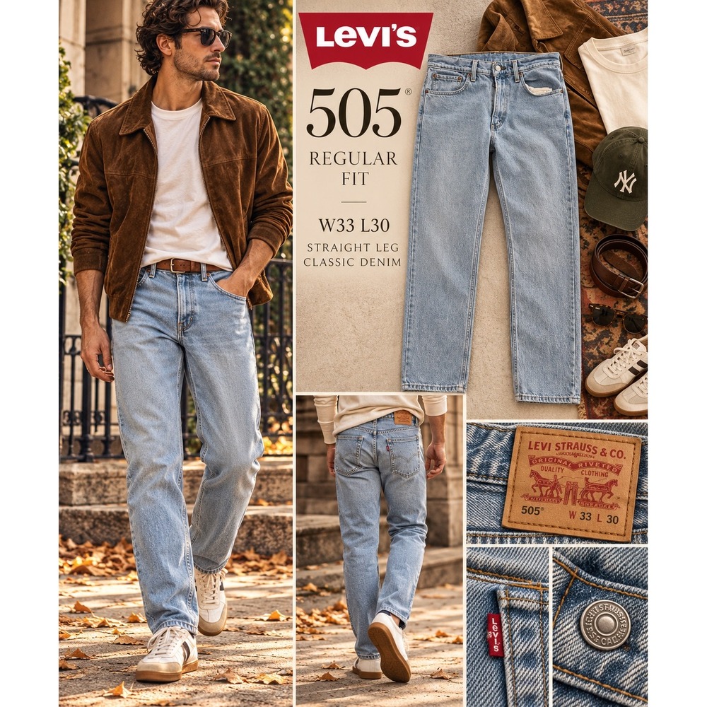 Levi's 505 Regular Fit Jeans W33 L30 Light Wash Straight Leg Denim